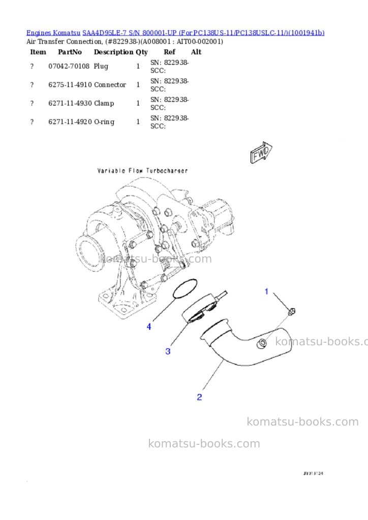 Komatsu SAA4D95LE-7 S/N 800001-UP (For PC138US-11/PC138USLC-11/) Parts catalog cover Page 7