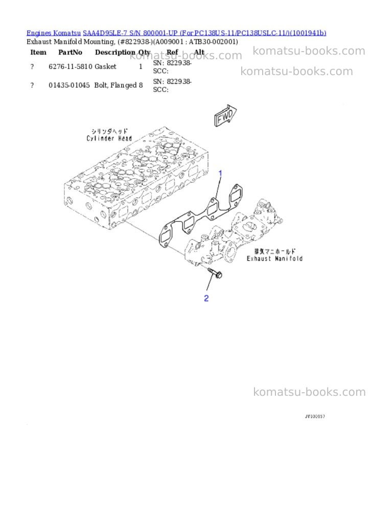 Komatsu SAA4D95LE-7 S/N 800001-UP (For PC138US-11/PC138USLC-11/) Parts catalog cover Page 8