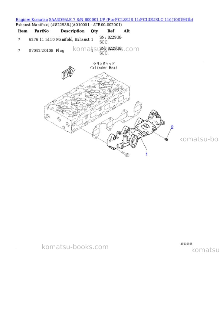 Komatsu SAA4D95LE-7 S/N 800001-UP (For PC138US-11/PC138USLC-11/) Parts catalog cover Page 9