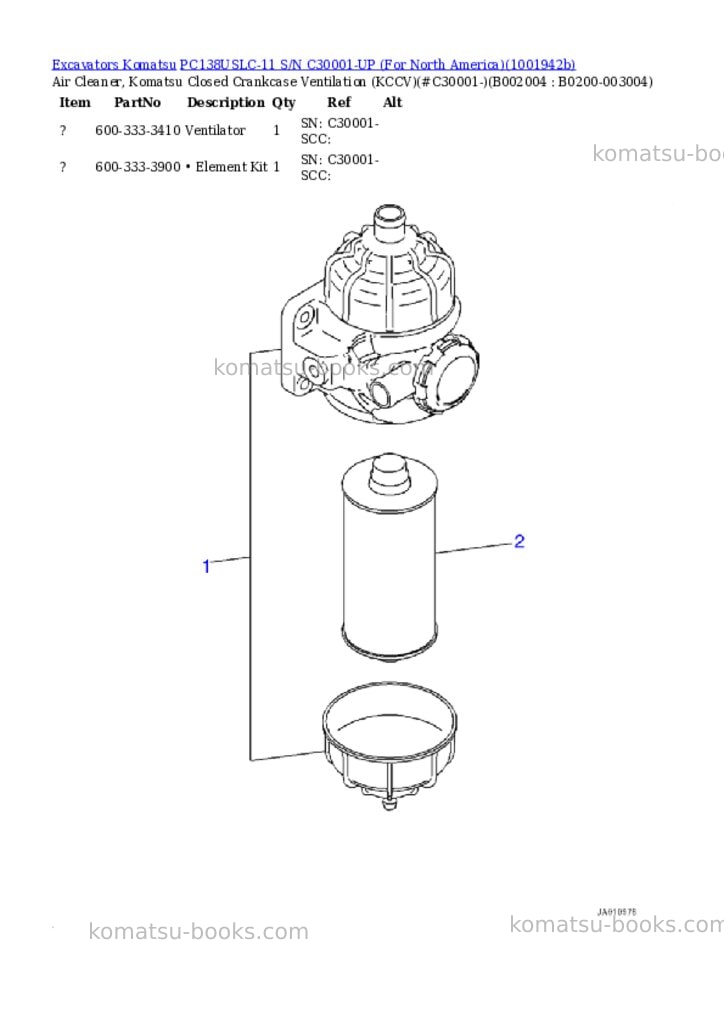 Komatsu PC138USLC-11 S/N C30001-UP (For North America) Parts catalog cover Page 8