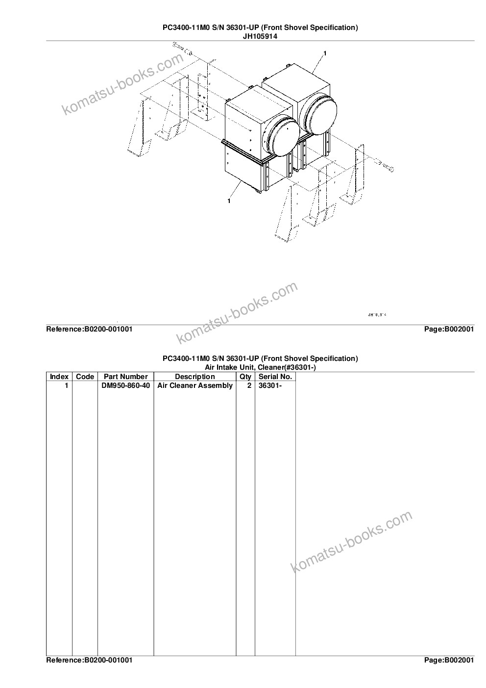 Komatsu PC3400-11M0 S/N 36301-UP (Front Shovel Specification) Parts catalog cover Page 10 Komatsu PC3400-11M0 S/N 36301-UP (Front Shovel Specification) Parts catalog cover Page 10