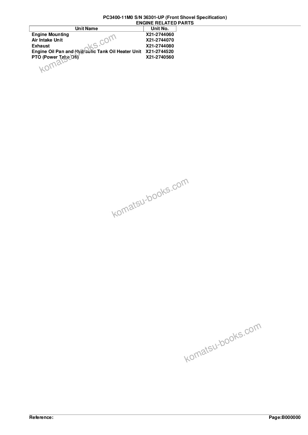 Komatsu PC3400-11M0 S/N 36301-UP (Front Shovel Specification) Parts catalog cover Page 2 Komatsu PC3400-11M0 S/N 36301-UP (Front Shovel Specification) Parts catalog cover Page 2