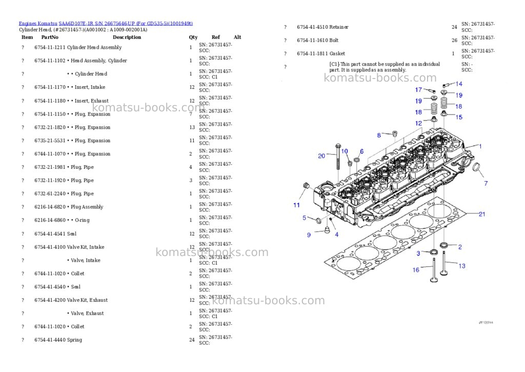 Komatsu SAA6D107E-1R S/N 26675646-UP (For GD535-5) Parts catalog cover