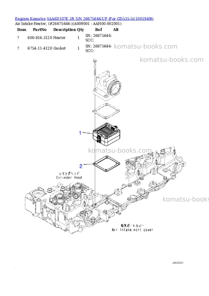Komatsu SAA6D107E-1R S/N 26675646-UP (For GD535-5) Parts catalog cover Page 9