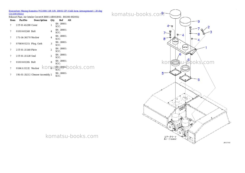 Komatsu PC2000-11R S/N 30001-UP (Cold Area Arrangement (-30 deg C)) Parts catalog cover Page 8
