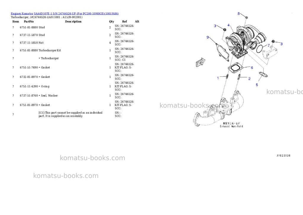 Komatsu SAA4D107E-1 S/N 26746526-UP (For PC200-10M0CE) Parts catalog cover Page 10
