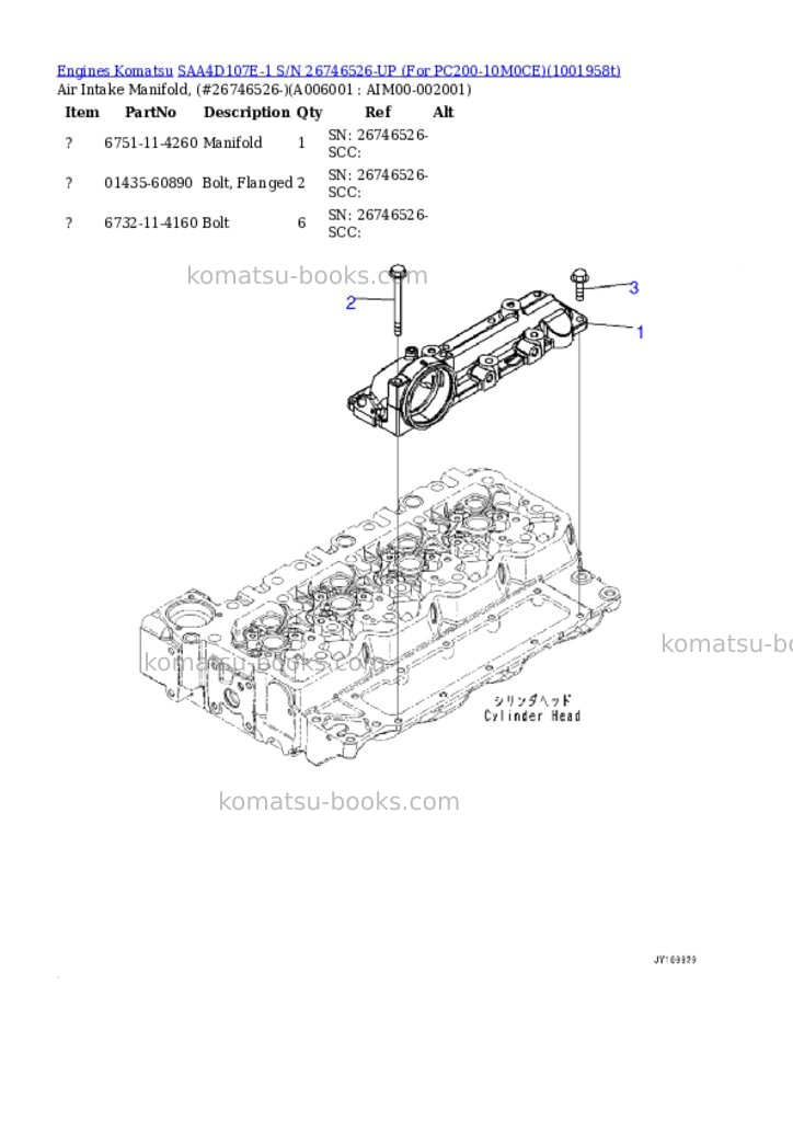 Komatsu SAA4D107E-1 S/N 26746526-UP (For PC200-10M0CE) Parts catalog cover Page 5