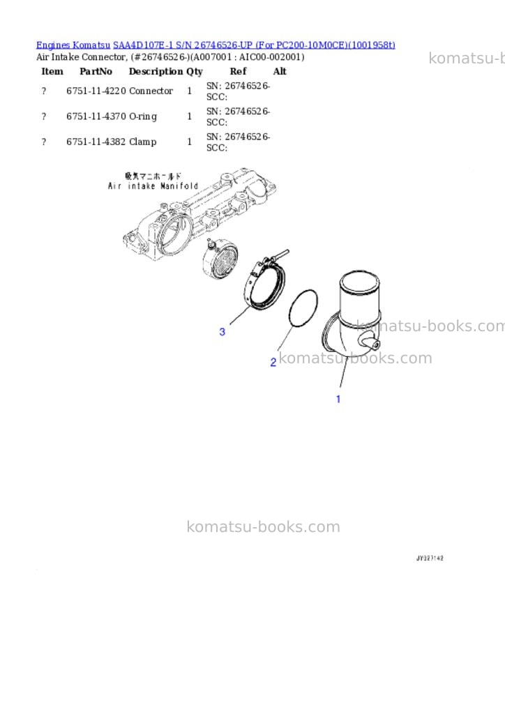 Komatsu SAA4D107E-1 S/N 26746526-UP (For PC200-10M0CE) Parts catalog cover Page 6