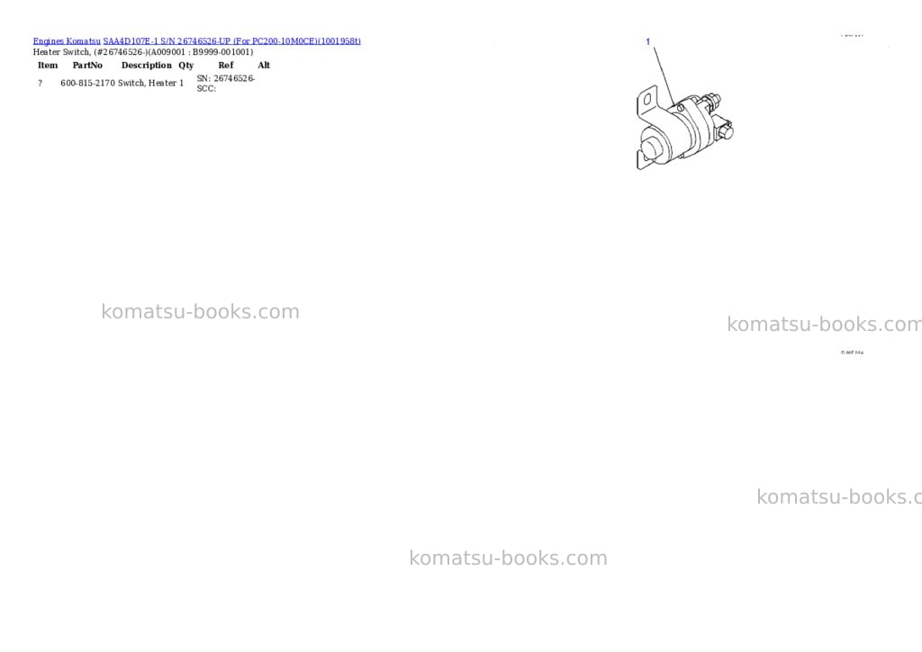 Komatsu SAA4D107E-1 S/N 26746526-UP (For PC200-10M0CE) Parts catalog cover Page 8