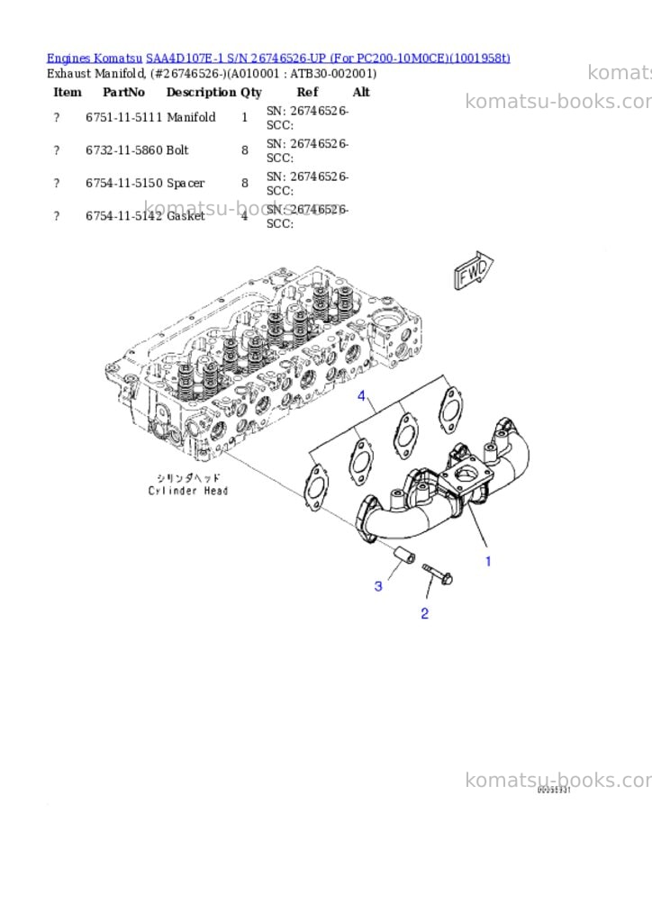 Komatsu SAA4D107E-1 S/N 26746526-UP (For PC200-10M0CE) Parts catalog cover Page 9