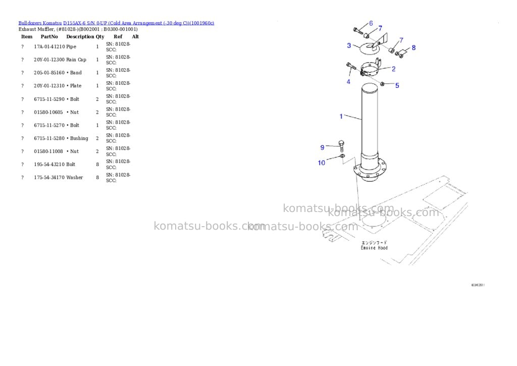 Komatsu D155AX-6 S/N 0-UP (Cold Area Arrangement (-30 deg C)) Parts catalog cover Komatsu D155AX-6 S/N 0-UP (Cold Area Arrangement (-30 deg C)) Parts catalog cover