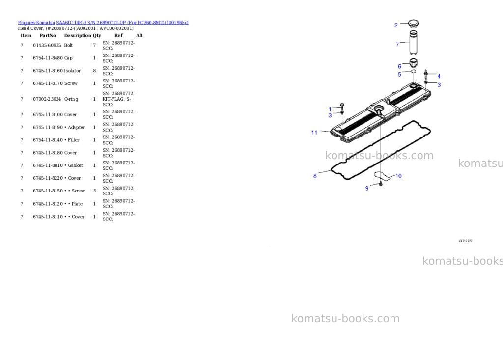 Komatsu SAA6D114E-3 S/N 26890712-UP (For PC360-8M2) Parts catalog cover Komatsu SAA6D114E-3 S/N 26890712-UP (For PC360-8M2) Parts catalog cover