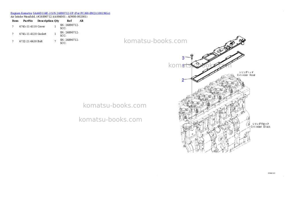 Komatsu SAA6D114E-3 S/N 26890712-UP (For PC360-8M2) Parts catalog cover Page 3 Komatsu SAA6D114E-3 S/N 26890712-UP (For PC360-8M2) Parts catalog cover Page 3
