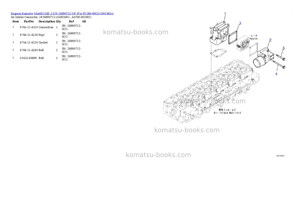 Komatsu SAA6D114E-3 S/N 26890712-UP (For PC360-8M2) Parts catalog cover Page 4 Komatsu SAA6D114E-3 S/N 26890712-UP (For PC360-8M2) Parts catalog cover Page 4
