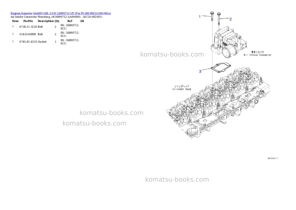 Komatsu SAA6D114E-3 S/N 26890712-UP (For PC360-8M2) Parts catalog cover Page 5 Komatsu SAA6D114E-3 S/N 26890712-UP (For PC360-8M2) Parts catalog cover Page 5