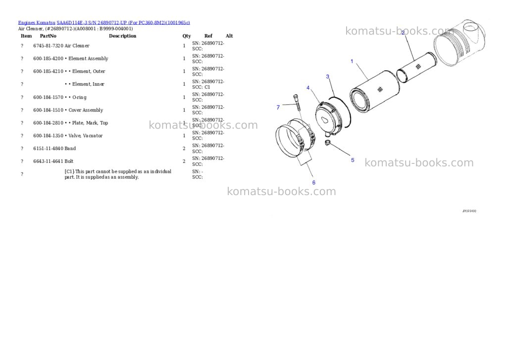 Komatsu SAA6D114E-3 S/N 26890712-UP (For PC360-8M2) Parts catalog cover Page 7 Komatsu SAA6D114E-3 S/N 26890712-UP (For PC360-8M2) Parts catalog cover Page 7