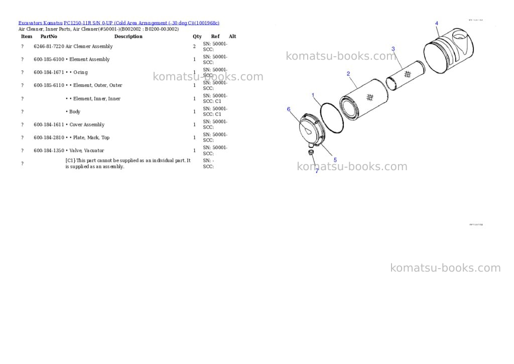Komatsu PC1250-11R S/N 0-UP (Cold Area Arrangement (-30 deg C)) Parts catalog cover Page 5