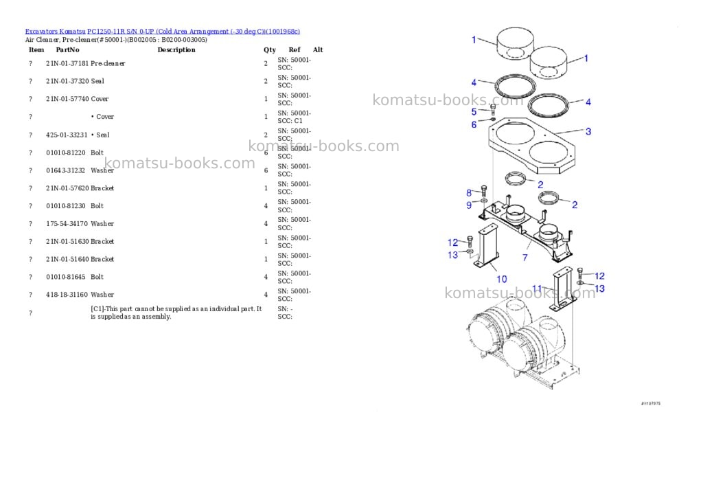 Komatsu PC1250-11R S/N 0-UP (Cold Area Arrangement (-30 deg C)) Parts catalog cover Page 8