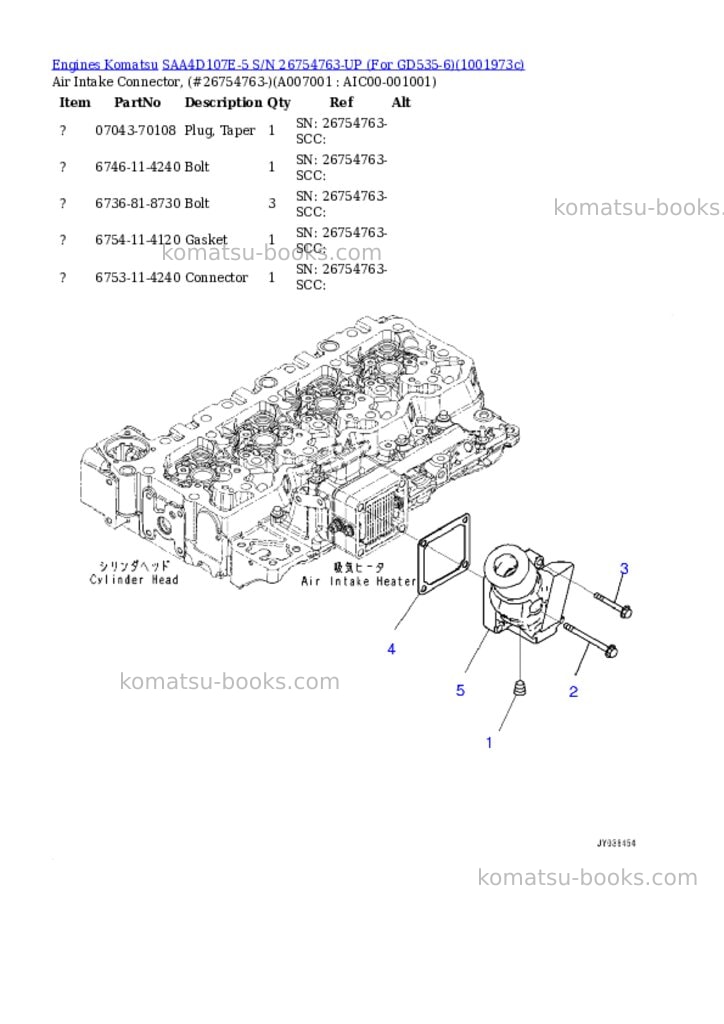 Komatsu SAA4D107E-5 S/N 26754763-UP (For GD535-6) Parts catalog cover Page 6