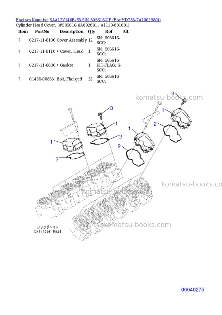 Komatsu SAA12V140E-3B S/N 505616-UP (For HD785-7) Parts catalog cover Page 2