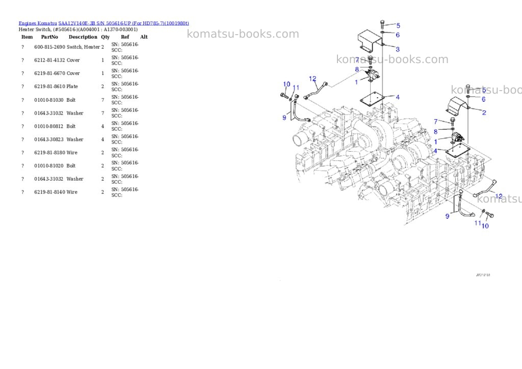 Komatsu SAA12V140E-3B S/N 505616-UP (For HD785-7) Parts catalog cover Page 5