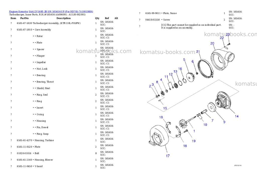 Komatsu SAA12V140E-3B S/N 505616-UP (For HD785-7) Parts catalog cover Page 7
