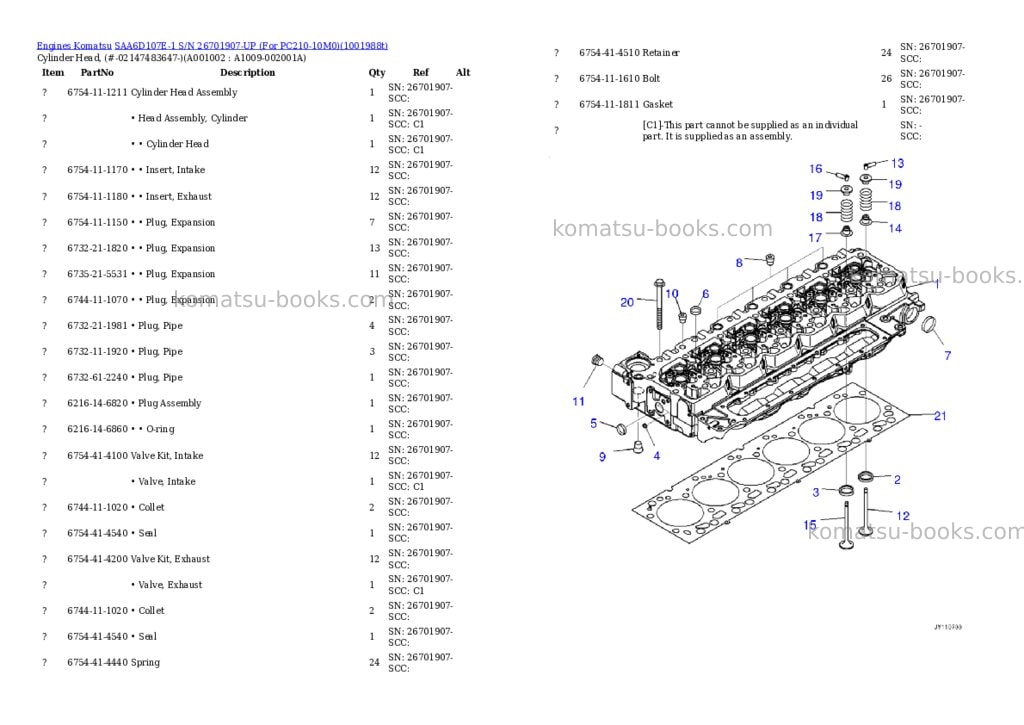 Komatsu SAA6D107E-1 S/N 26701907-UP (For PC210-10M0) Parts catalog cover