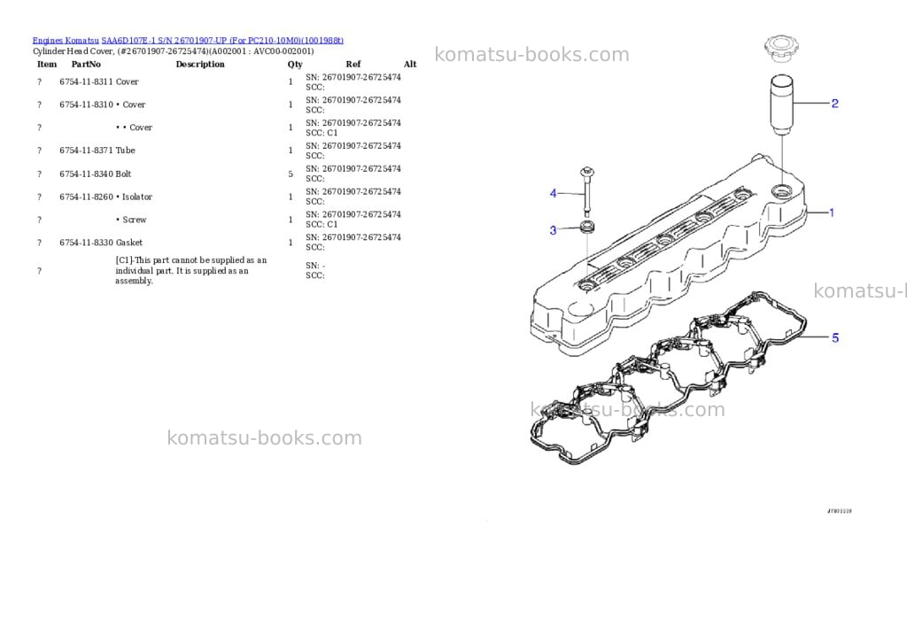 Komatsu SAA6D107E-1 S/N 26701907-UP (For PC210-10M0) Parts catalog cover Page 2