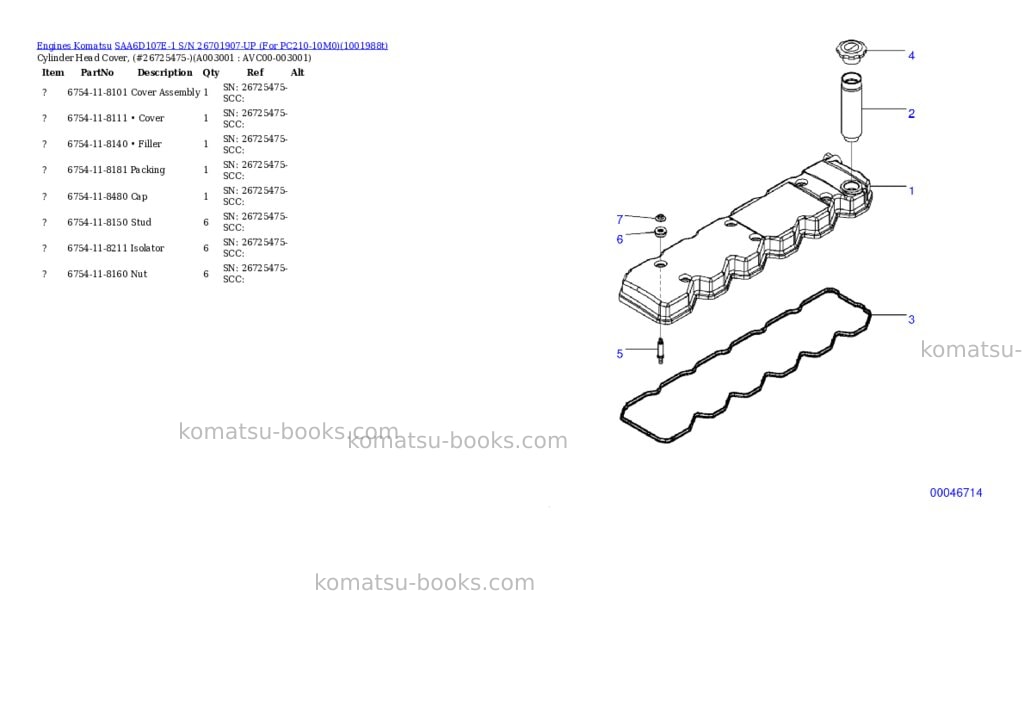 Komatsu SAA6D107E-1 S/N 26701907-UP (For PC210-10M0) Parts catalog cover Page 3