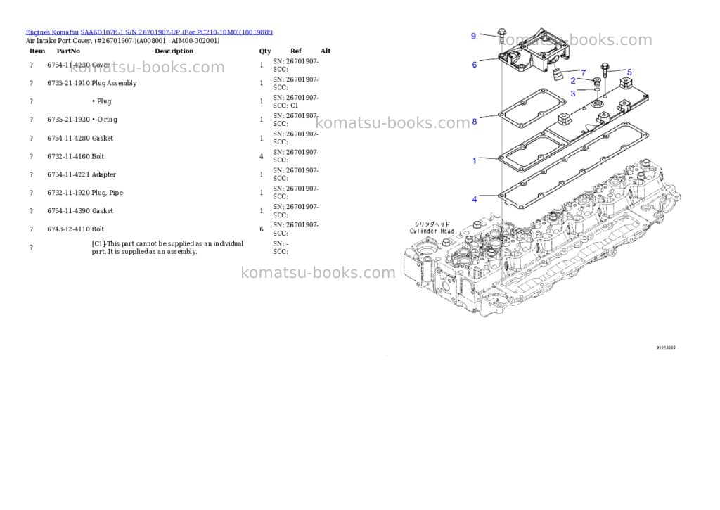 Komatsu SAA6D107E-1 S/N 26701907-UP (For PC210-10M0) Parts catalog cover Page 8