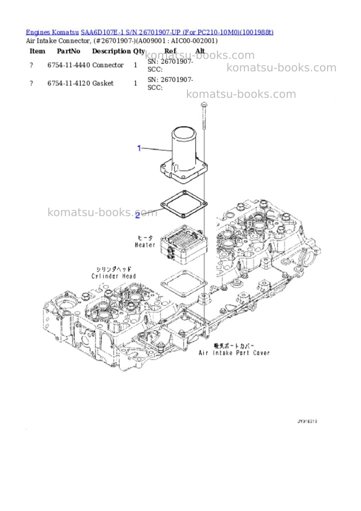 Komatsu SAA6D107E-1 S/N 26701907-UP (For PC210-10M0) Parts catalog cover Page 9