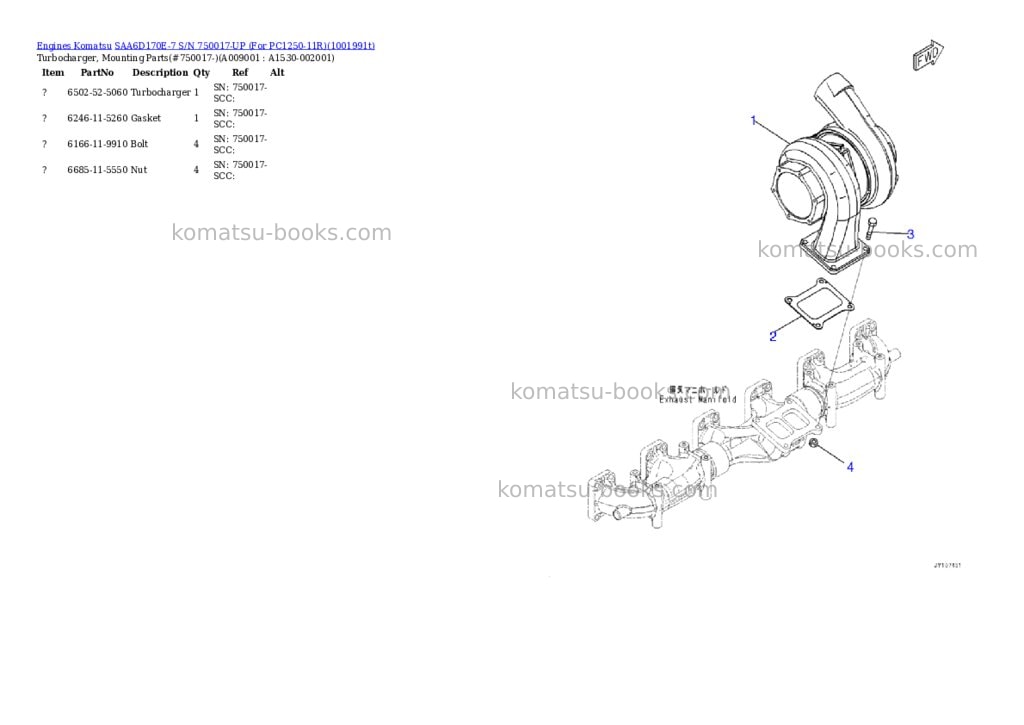 Komatsu SAA6D170E-7 S/N 750017-UP (For PC1250-11R) Parts catalog cover Page 10
