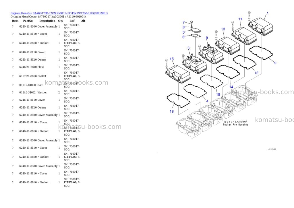 Komatsu SAA6D170E-7 S/N 750017-UP (For PC1250-11R) Parts catalog cover Page 2