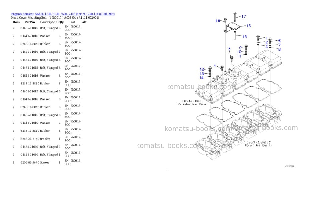 Komatsu SAA6D170E-7 S/N 750017-UP (For PC1250-11R) Parts catalog cover Page 4