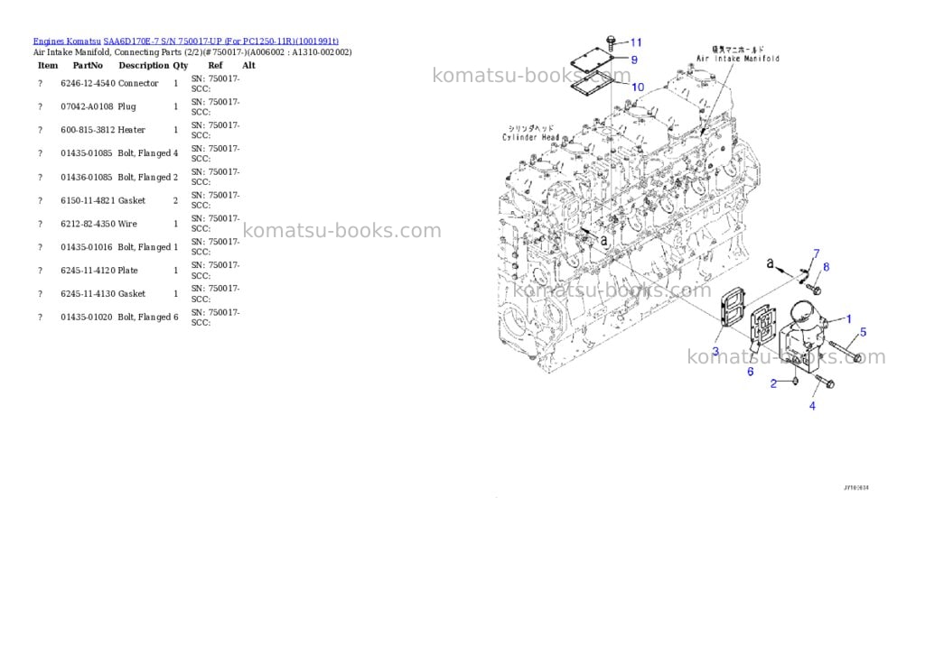 Komatsu SAA6D170E-7 S/N 750017-UP (For PC1250-11R) Parts catalog cover Page 6