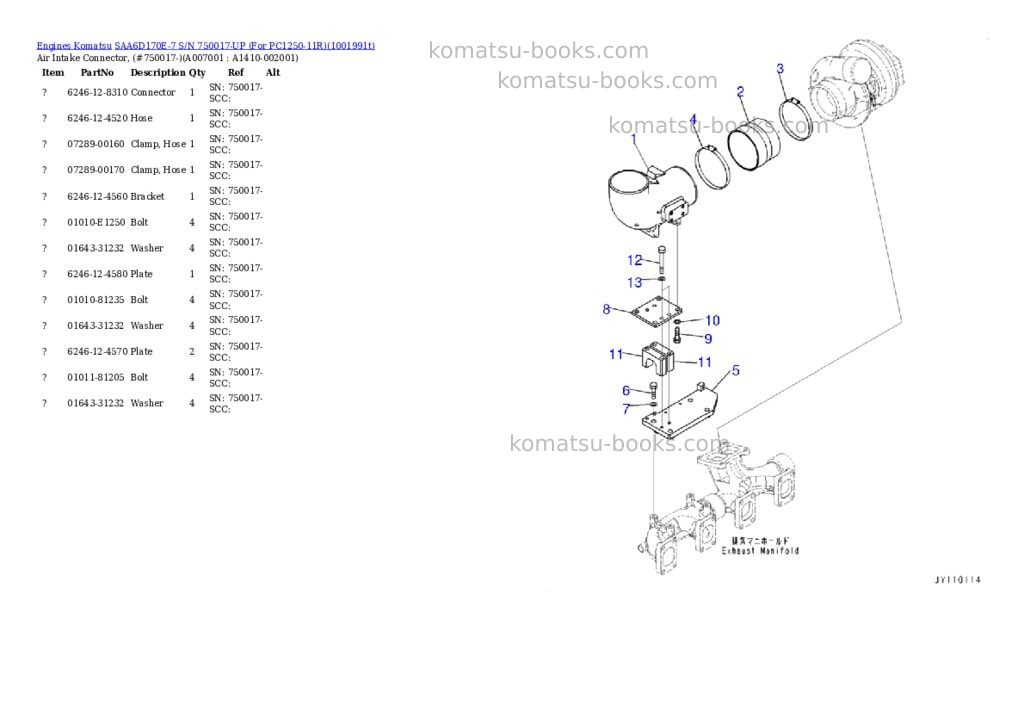 Komatsu SAA6D170E-7 S/N 750017-UP (For PC1250-11R) Parts catalog cover Page 8