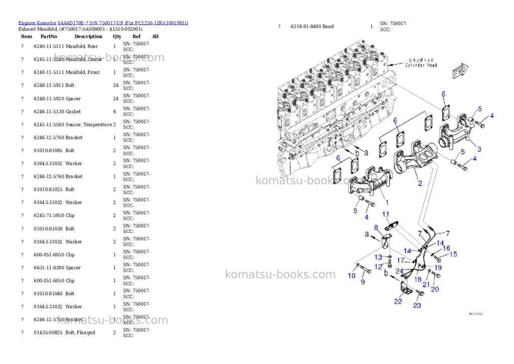 Komatsu SAA6D170E-7 S/N 750017-UP (For PC1250-11R) Parts catalog cover Page 9