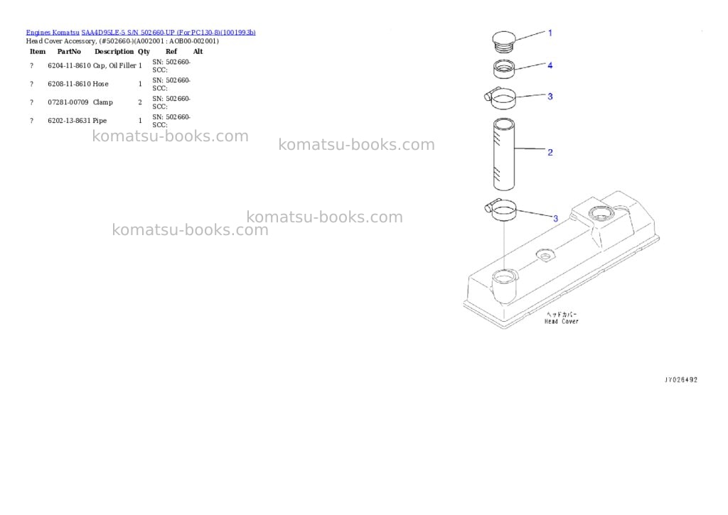 Komatsu SAA4D95LE-5 S/N 502660-UP (For PC130-8) Parts catalog cover Komatsu SAA4D95LE-5 S/N 502660-UP (For PC130-8) Parts catalog cover