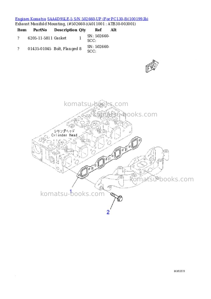 Komatsu SAA4D95LE-5 S/N 502660-UP (For PC130-8) Parts catalog cover Page 10 Komatsu SAA4D95LE-5 S/N 502660-UP (For PC130-8) Parts catalog cover Page 10