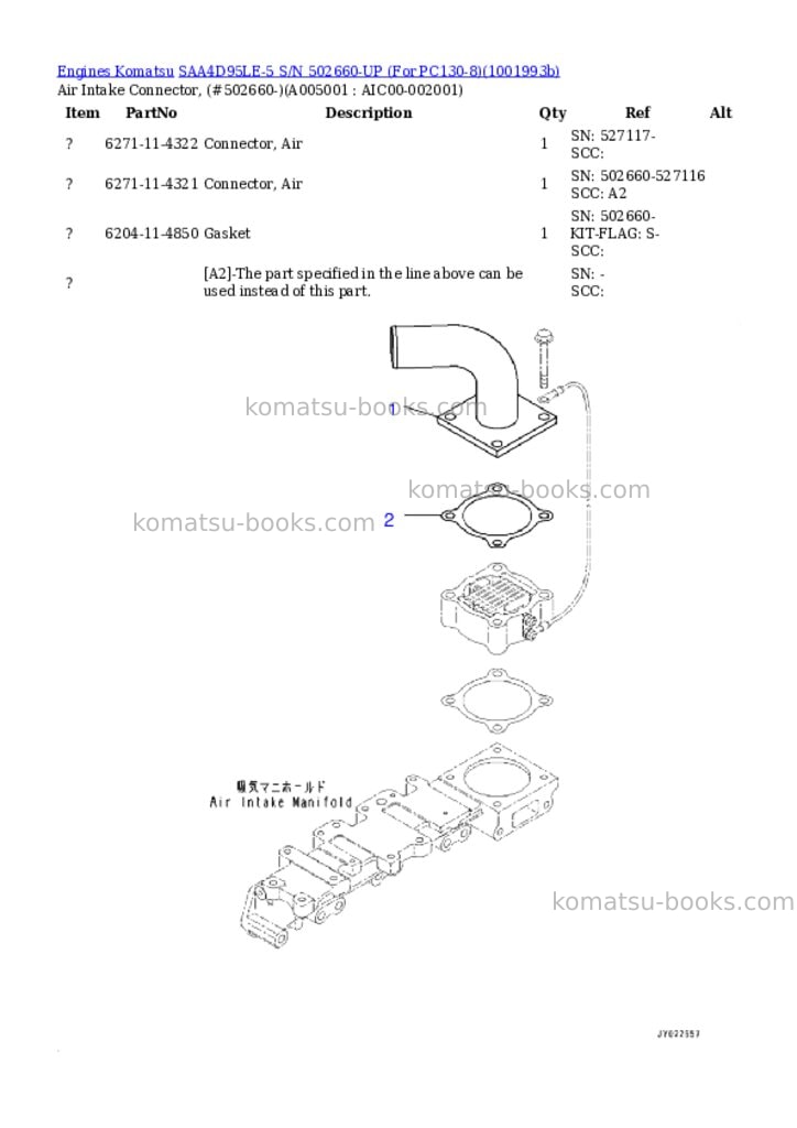 Komatsu SAA4D95LE-5 S/N 502660-UP (For PC130-8) Parts catalog cover Page 4 Komatsu SAA4D95LE-5 S/N 502660-UP (For PC130-8) Parts catalog cover Page 4