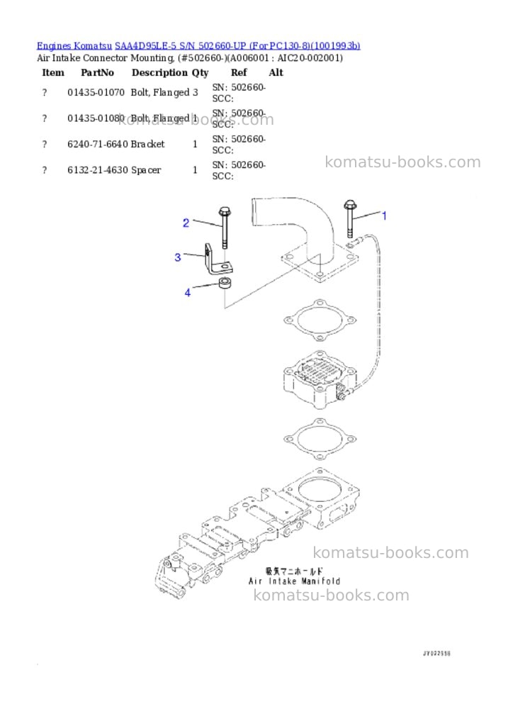 Komatsu SAA4D95LE-5 S/N 502660-UP (For PC130-8) Parts catalog cover Page 5 Komatsu SAA4D95LE-5 S/N 502660-UP (For PC130-8) Parts catalog cover Page 5