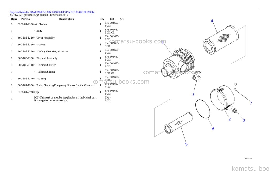 Komatsu SAA4D95LE-5 S/N 502660-UP (For PC130-8) Parts catalog cover Page 7 Komatsu SAA4D95LE-5 S/N 502660-UP (For PC130-8) Parts catalog cover Page 7
