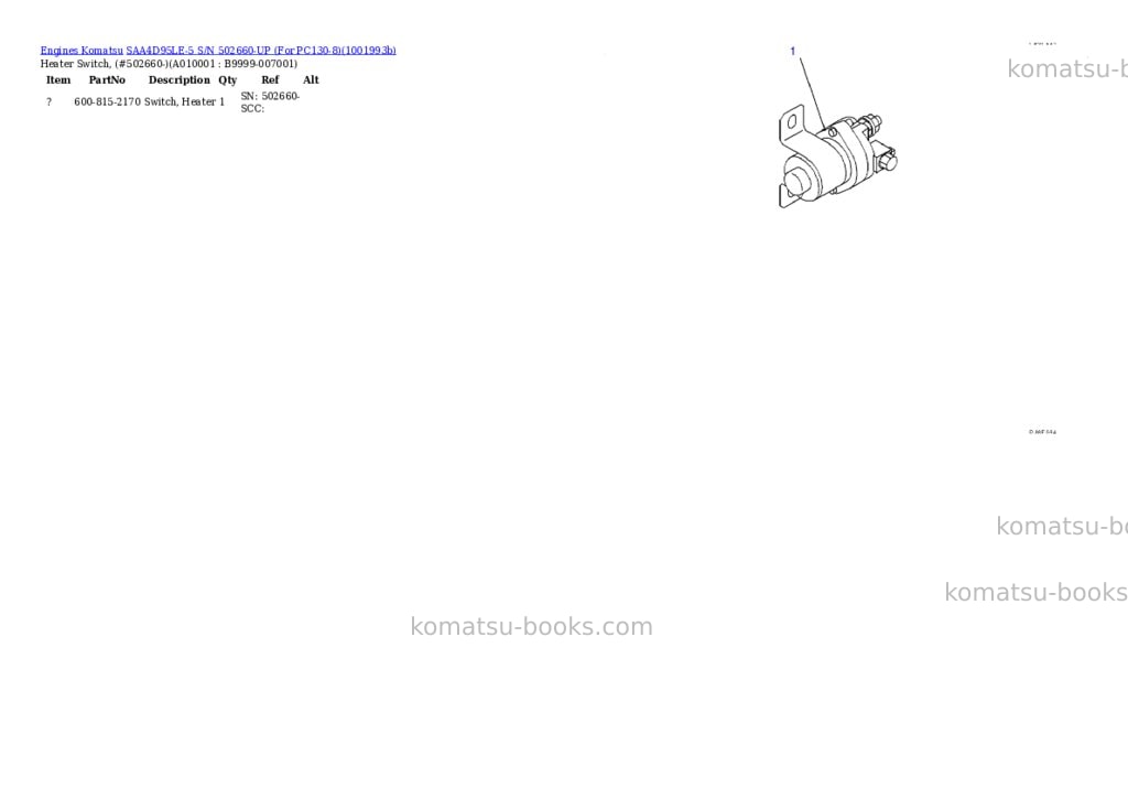 Komatsu SAA4D95LE-5 S/N 502660-UP (For PC130-8) Parts catalog cover Page 9 Komatsu SAA4D95LE-5 S/N 502660-UP (For PC130-8) Parts catalog cover Page 9