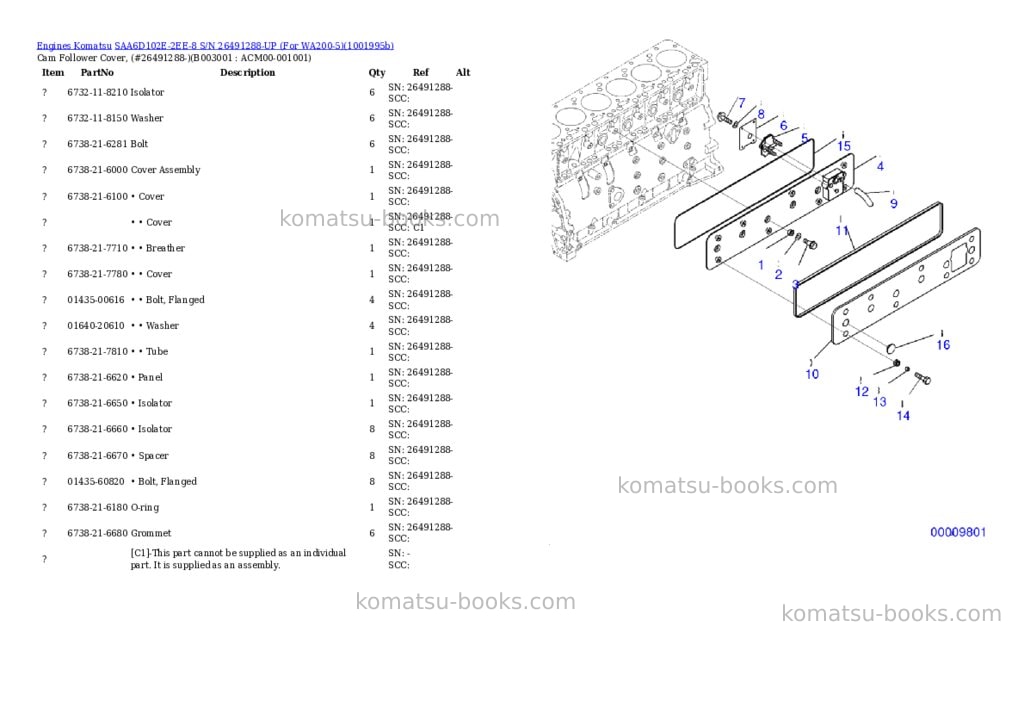 Komatsu SAA6D102E-2EE-8 S/N 26491288-UP (For WA200-5) Parts catalog cover Page 2