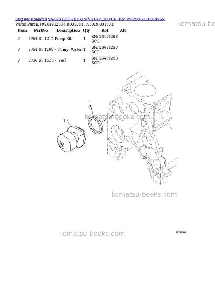 Komatsu SAA6D102E-2EE-8 S/N 26491288-UP (For WA200-5) Parts catalog cover Page 4