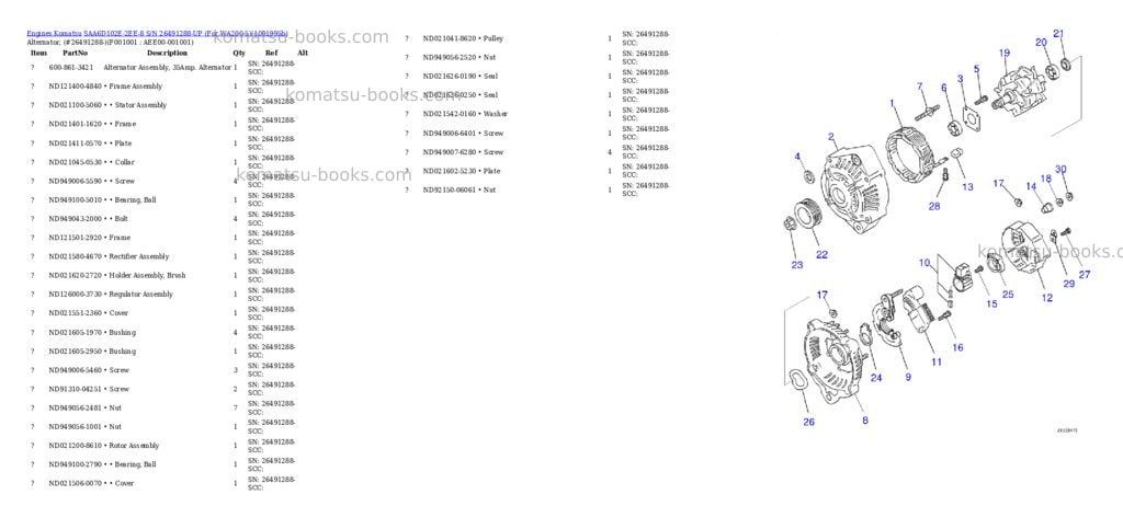 Komatsu SAA6D102E-2EE-8 S/N 26491288-UP (For WA200-5) Parts catalog cover Page 5