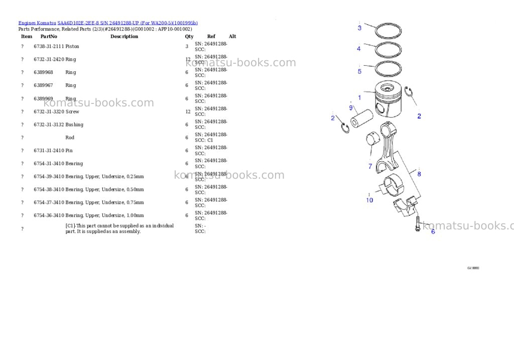 Komatsu SAA6D102E-2EE-8 S/N 26491288-UP (For WA200-5) Parts catalog cover Page 9