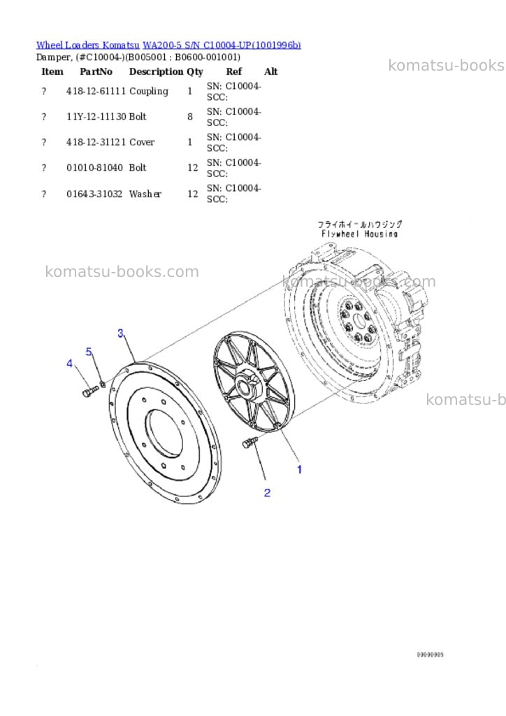 Komatsu WA200-5 S/N C10004-UP Parts catalog cover