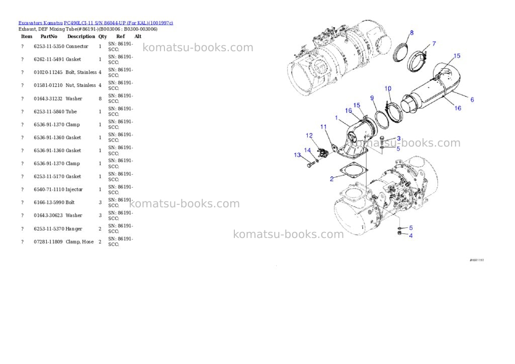 Komatsu PC490LCI-11 S/N 86044-UP (For KAL) Parts catalog cover Page 9