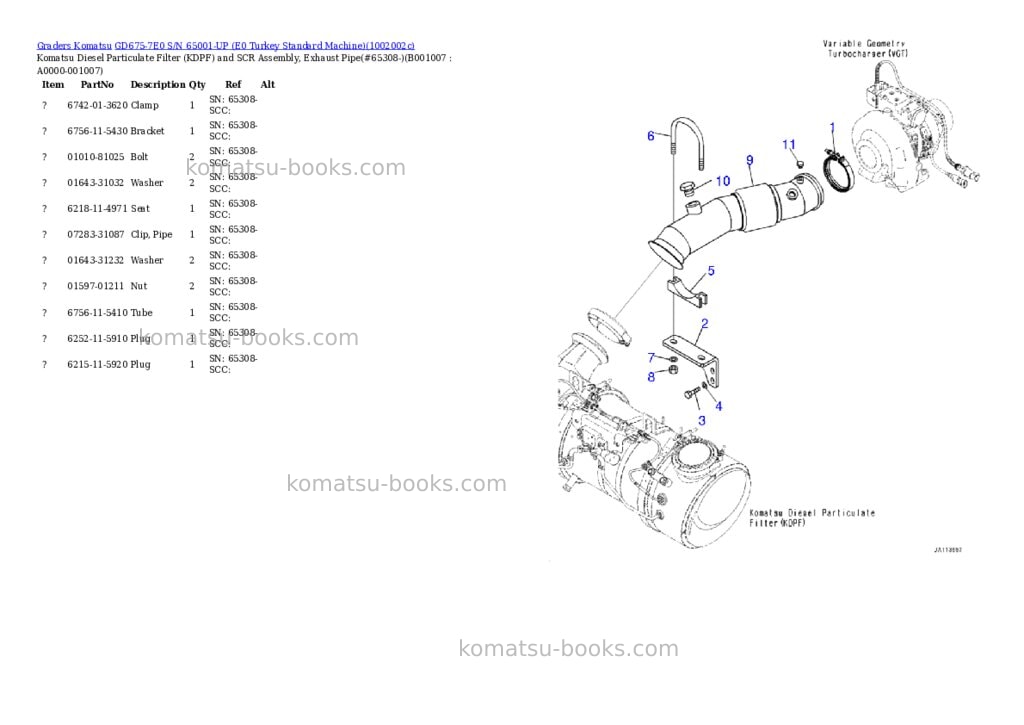 Komatsu GD675-7E0 S/N 65001-UP (E0 Turkey Standard Machine) Parts catalog cover Page 6 Komatsu GD675-7E0 S/N 65001-UP (E0 Turkey Standard Machine) Parts catalog cover Page 6